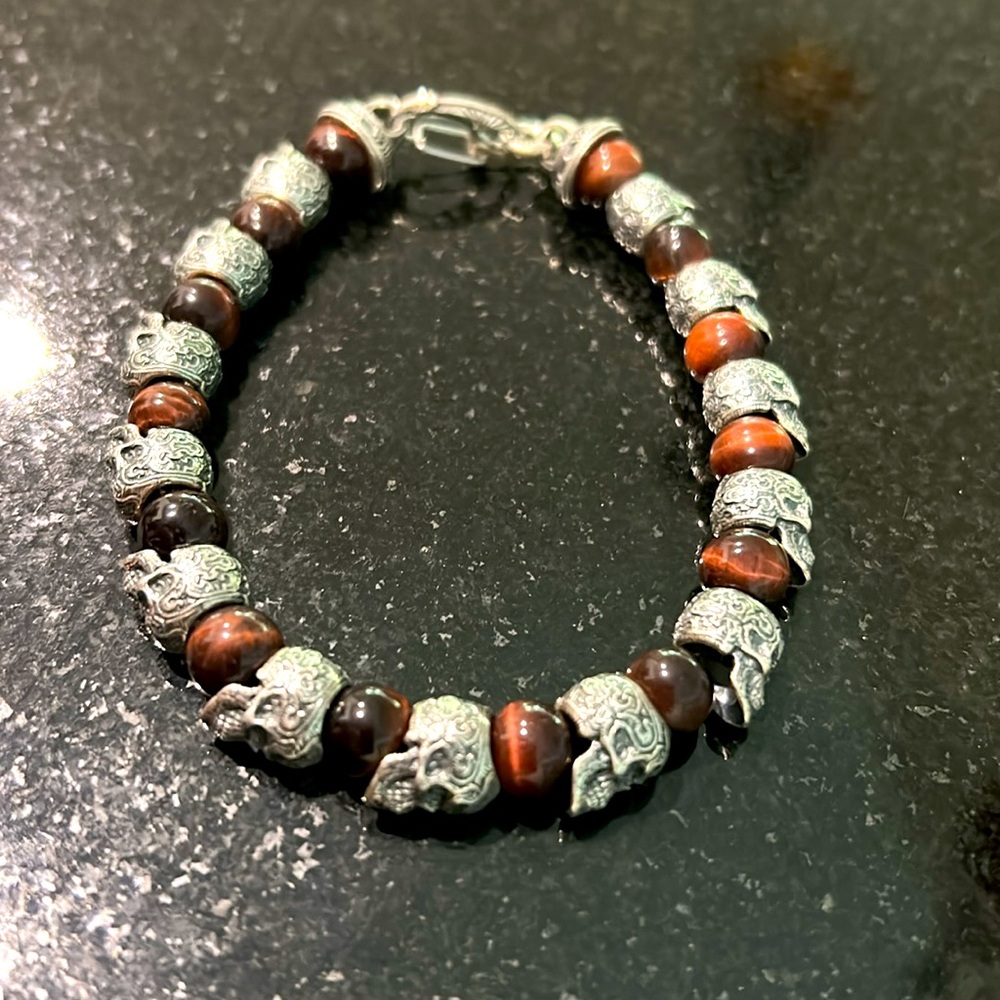 WILLIAM HENRY SCULPTED STERLING SILVER BRACELET RED TIGER EYE BEADS - Picture 15 of 15
